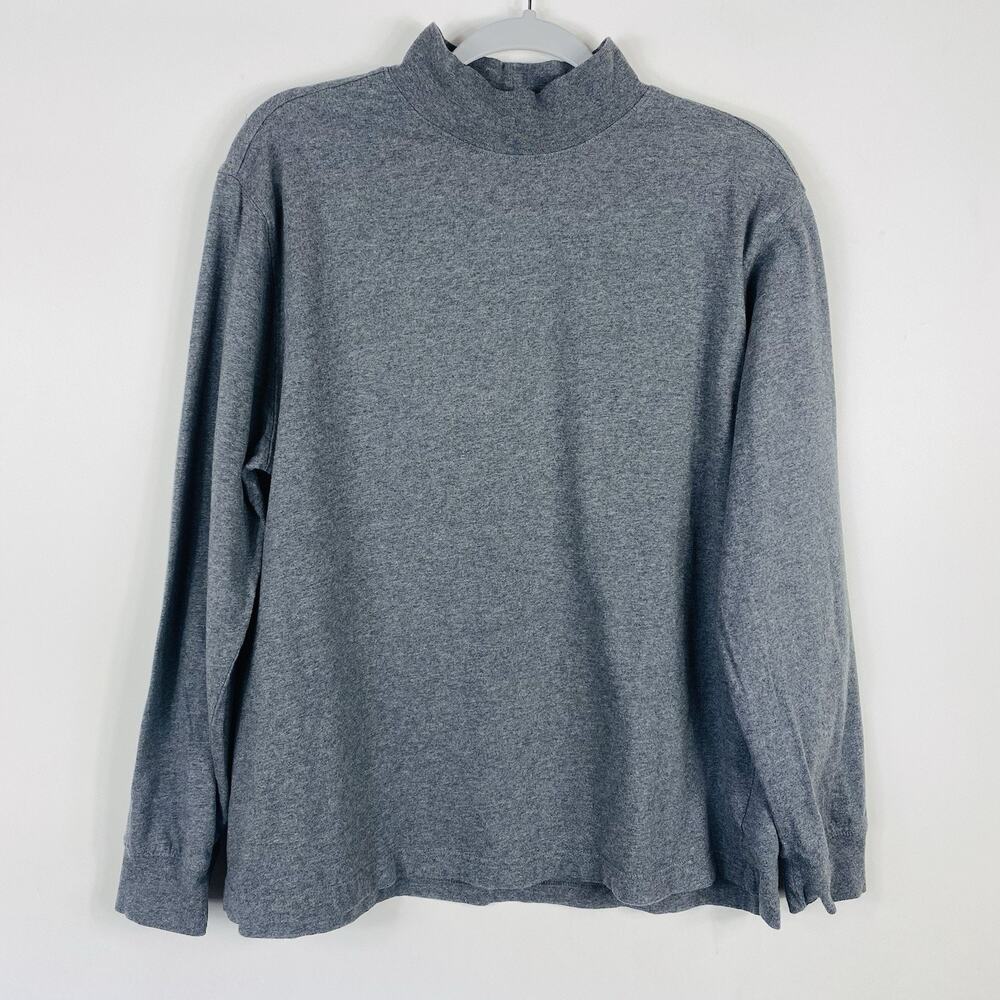 Lands End Top Women's XL 18 Gray Super Mock T Long Sleeve 100% Cotton